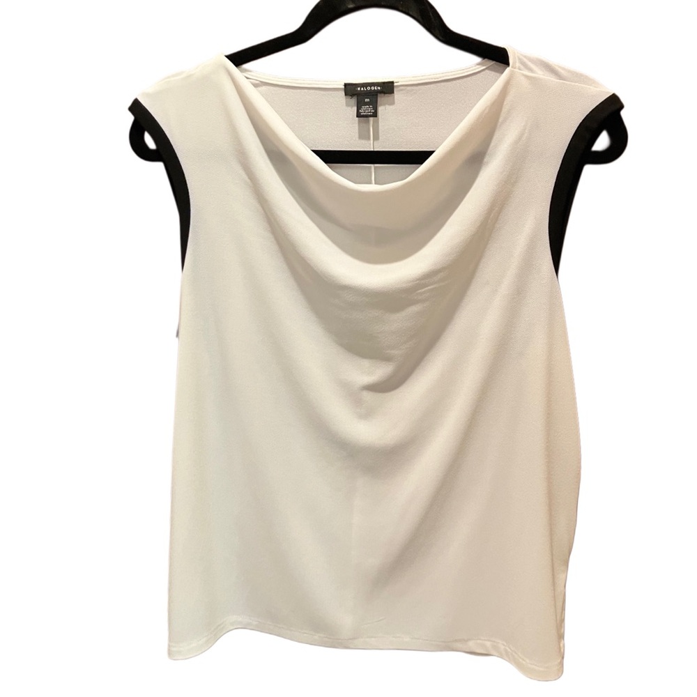 Halogen Cream Black Hem Sleeves Draped Blouse Size M - Picture 2 of 7